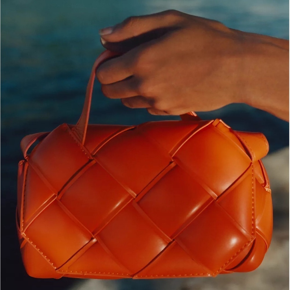 Anthropologie Orange Puffy Woven Crossbody Bag. NWT.